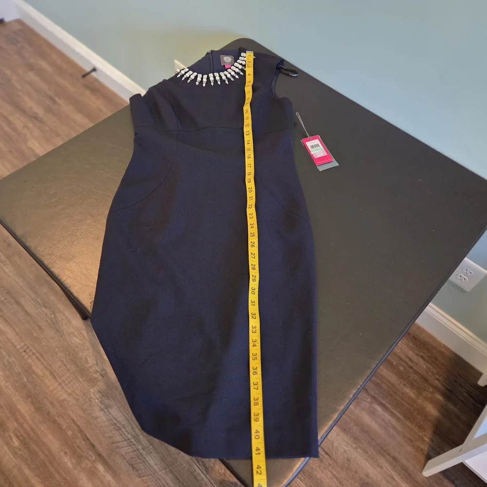 Vince Camuto NWT Navy Jewel Embellished Neckline Sheath Dress Size 8 - Picture 7 of 11